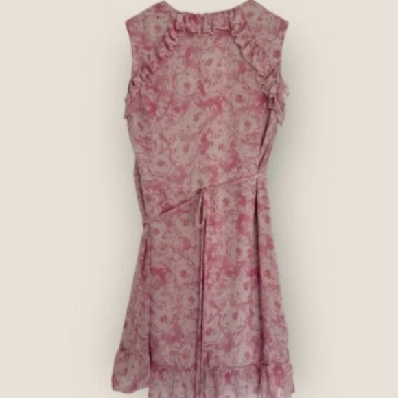 AllSaints Pink Floral Wrap Dress Size Small Ruffle Hem - Picture 7 of 7